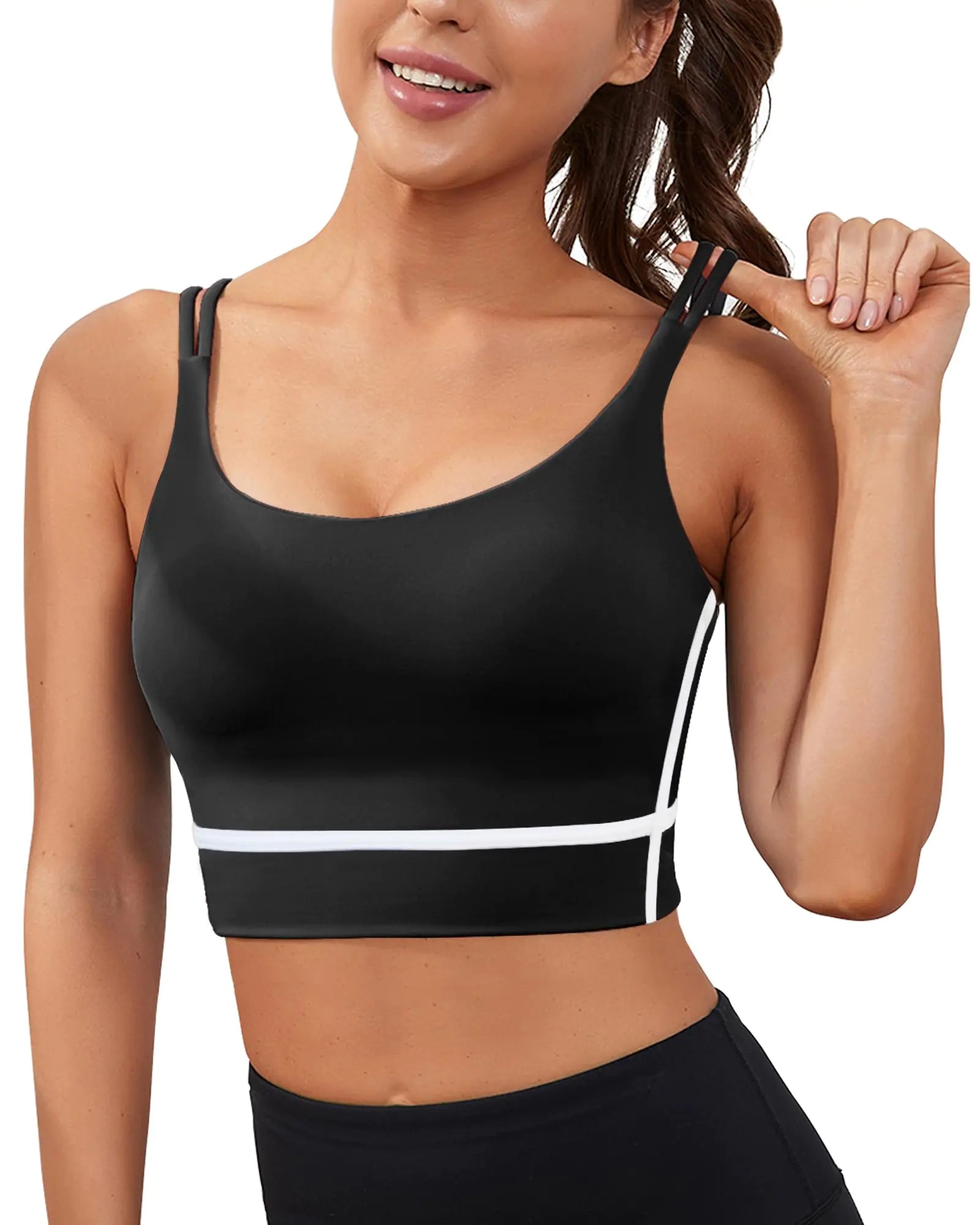 XUNYU Strappy Sports Bra for Women Crisscross Back Yoga Bras Longline Padded Workout Tank Tops Medium Support Gym Top