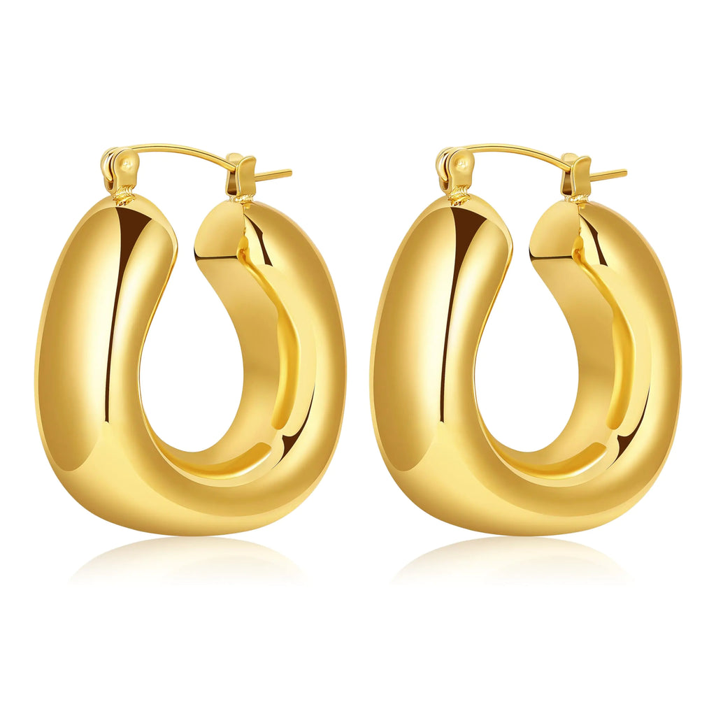 8YEARS Chunky Gold Hoop Earring for Women 18K Gold Plated Lightweight Thick Gold Hoops Earrings Hypoallergenic Gold Hoops Trendy Jewelry for Gift (Chunky Hoops)