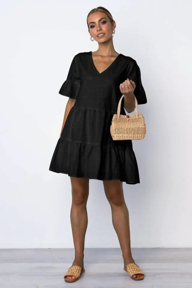 Summer Maternity V-Neck Loose Stitching Dress