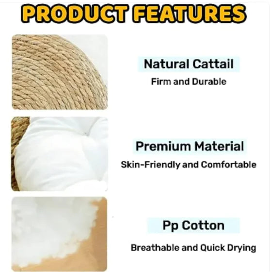 Cat Bed Pet Nest Manual Rattan Woven Cattailgrass Cat Scratch Board Removable