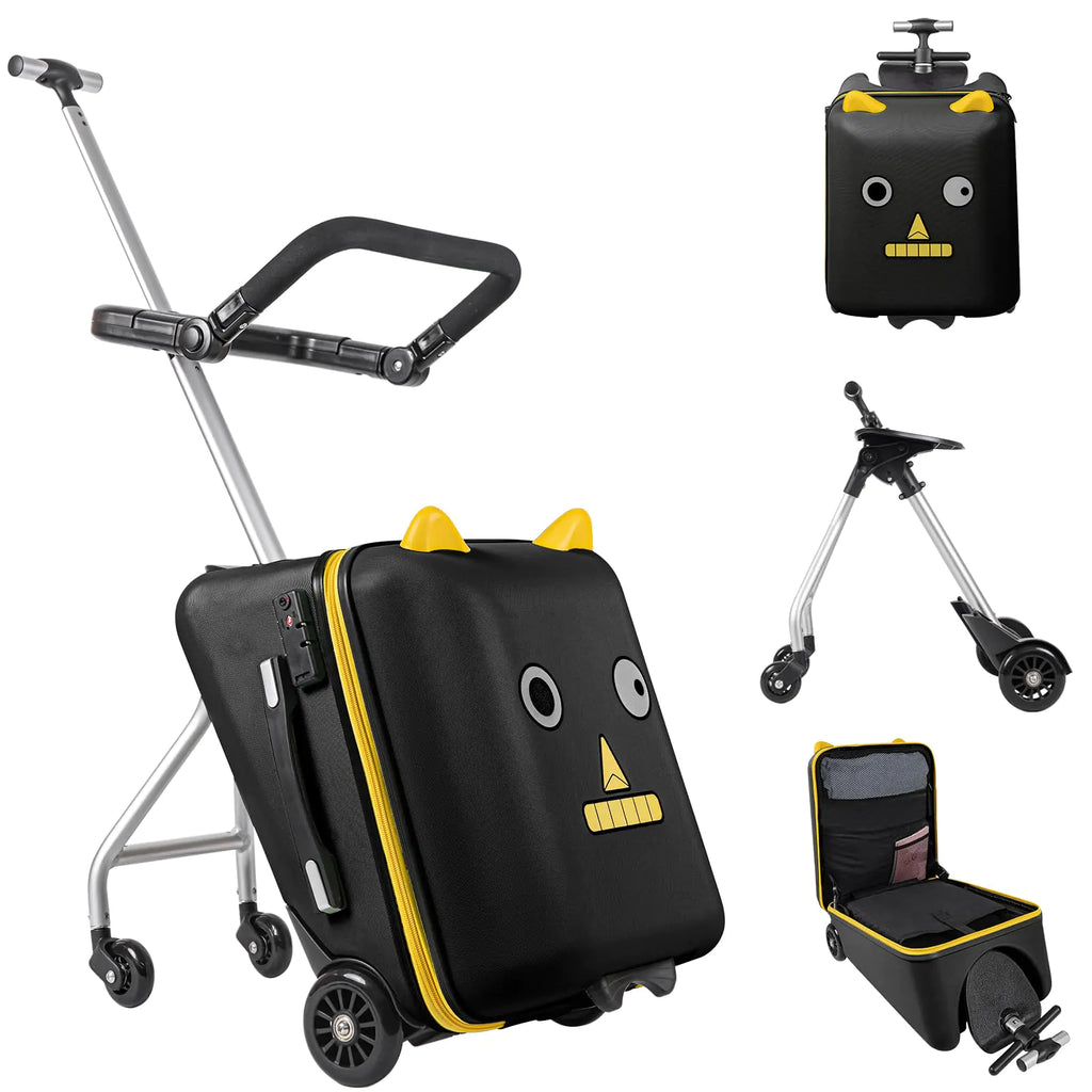 Aseasimlestore Ride on Suitcase for Kids 20 inch Hardside Kids Luggage Ride onLarge Suitcases with Child Seat Design with 4 Universal Wheels Help Your Child Travel Gift as Kids(Black)