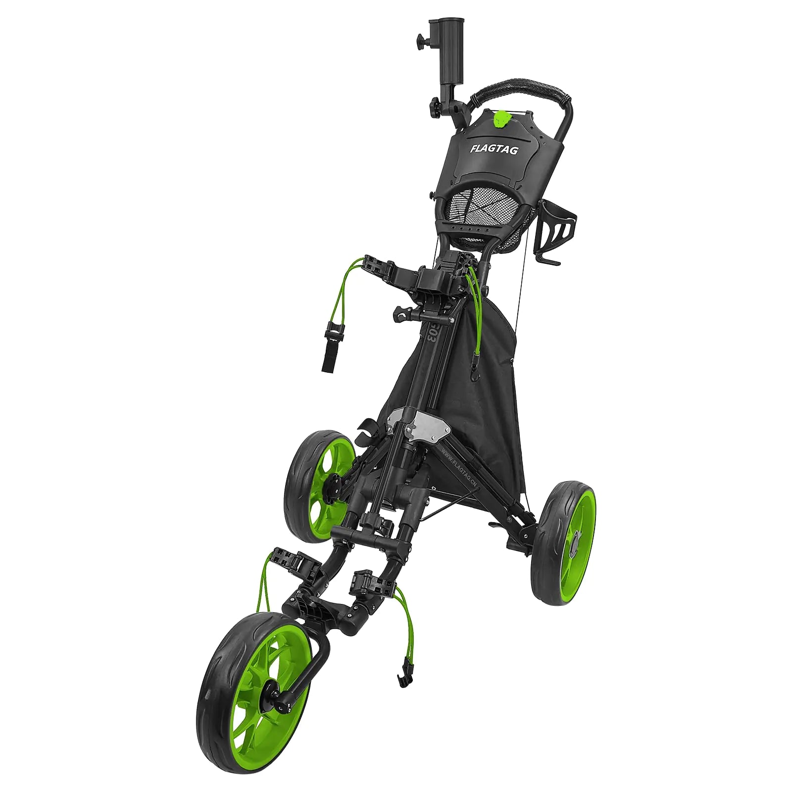 FLAGTAG Golf Push Cart 3 WheelFoldable Golf Push CartGolf Bag Cart with Foot BrakeUmbrella Holder Cup Holder Storage Compartment