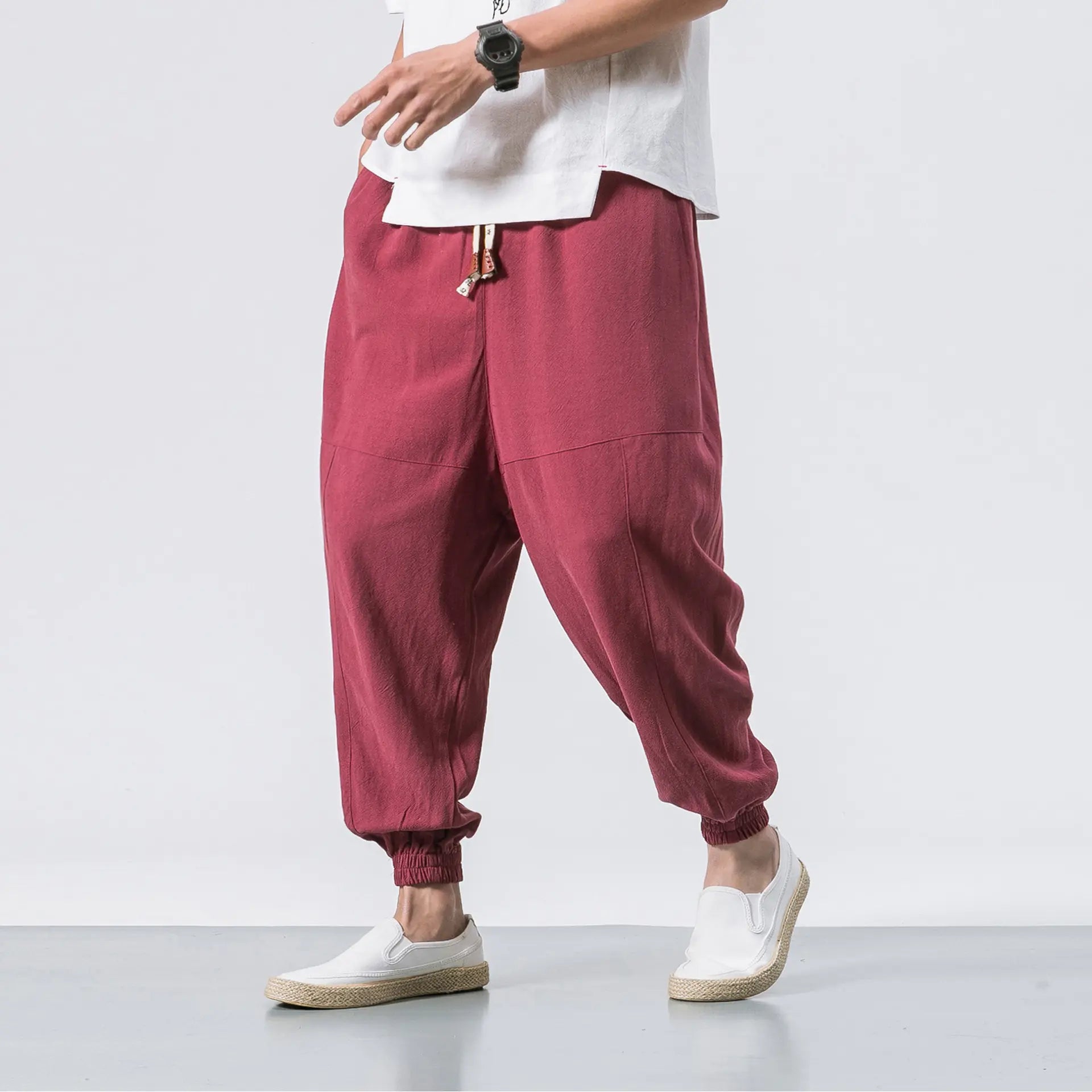 Men's Japanese Loose Cotton-Linen Trousers