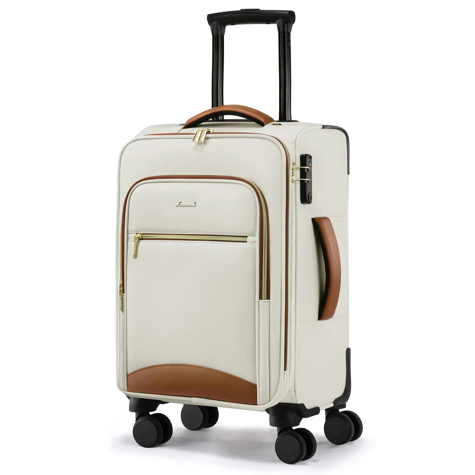 LOVEVOOK Carry On Luggage 22x14x9 Airline Approved with Spinner Wheels 20 Inch Softside Suitcases for Travel Lightweight Rolling Carry on Suitcase with TSA Lock for Women Men Weekender Beige-brown