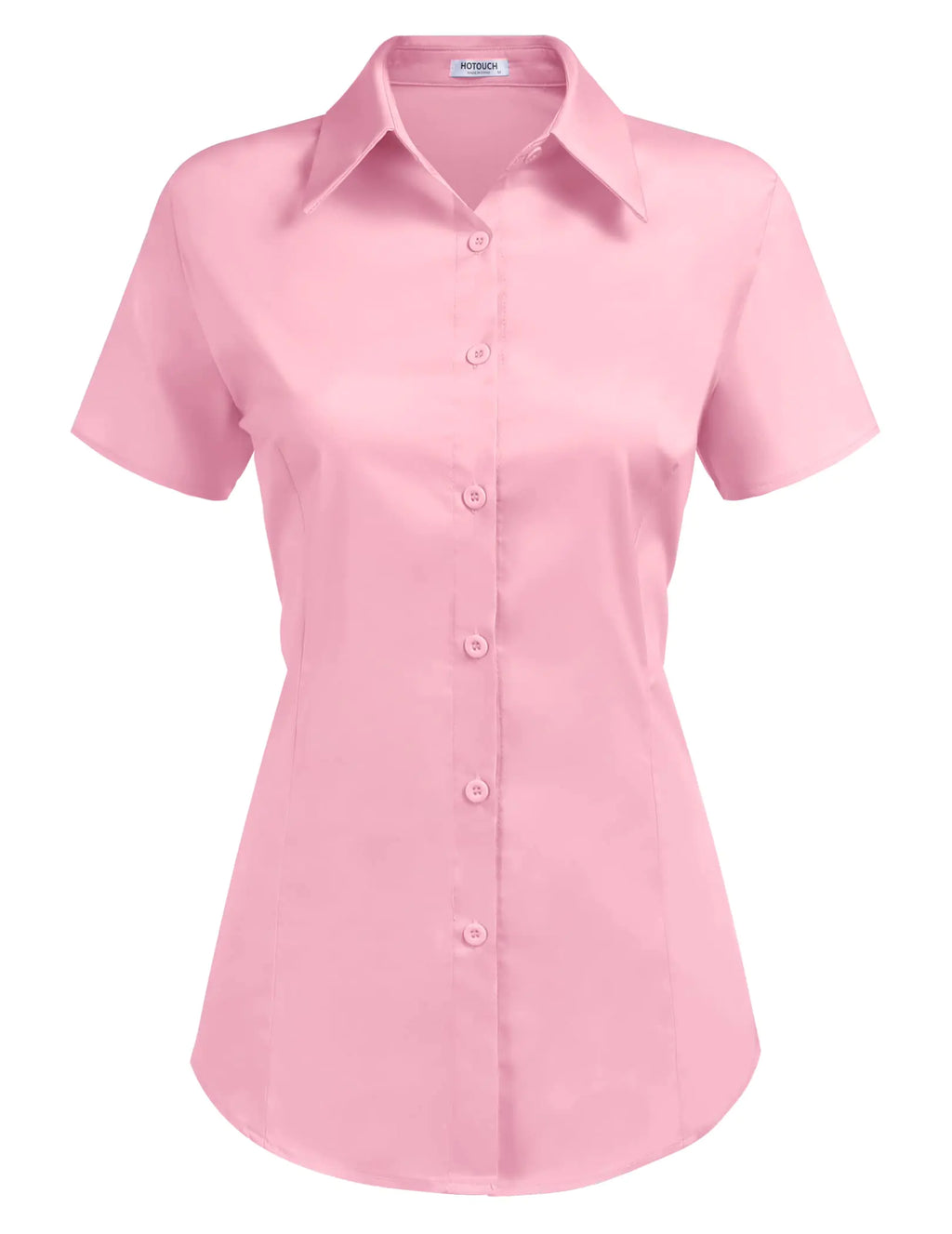 HOTOUCH Womens Cotton Button Down Fitted Button Up Server Uniform Shirt Pink X-Large Short Sleeve