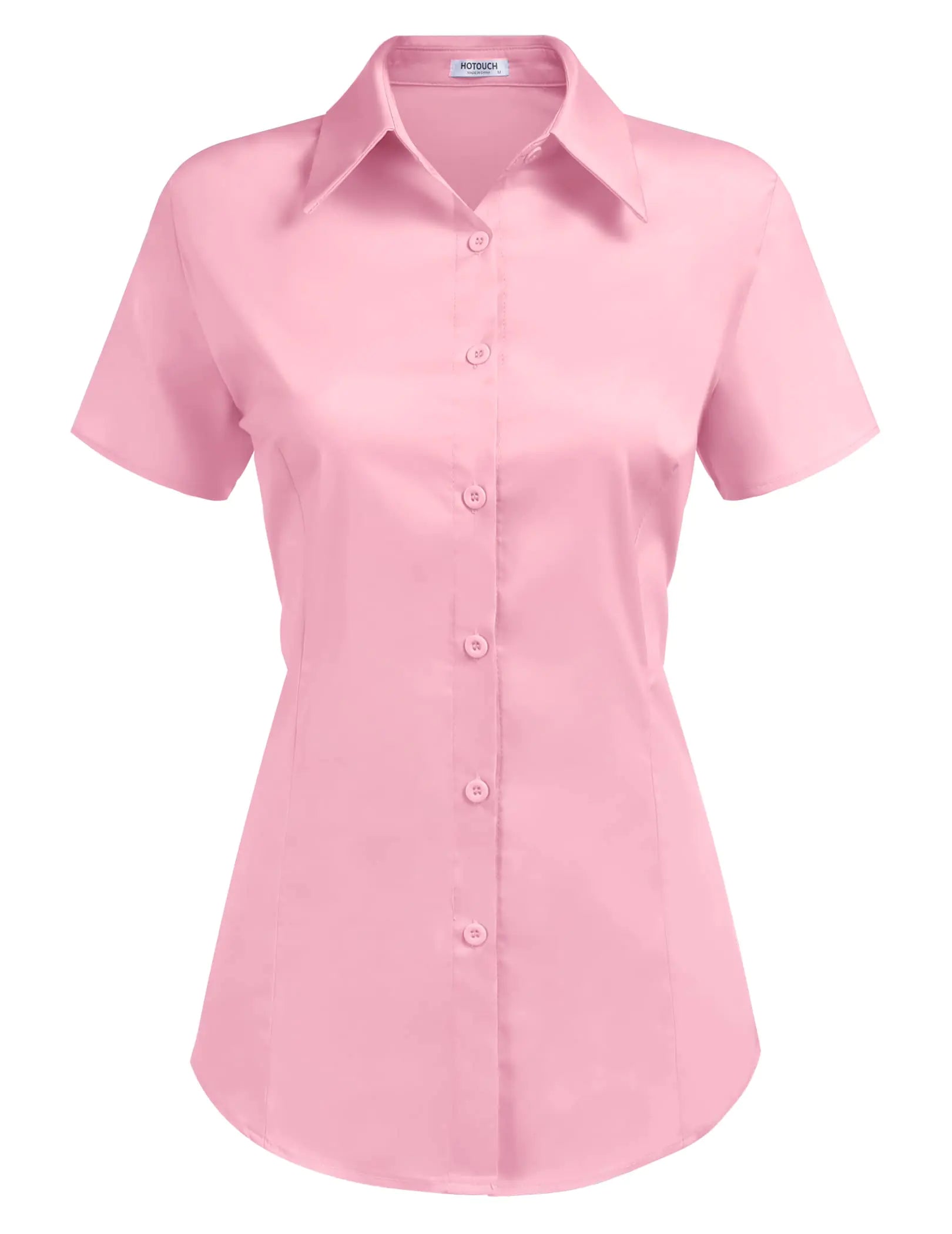 HOTOUCH Womens Cotton Button Down Fitted Button Up Server Uniform Shirt Pink X-Large Short Sleeve