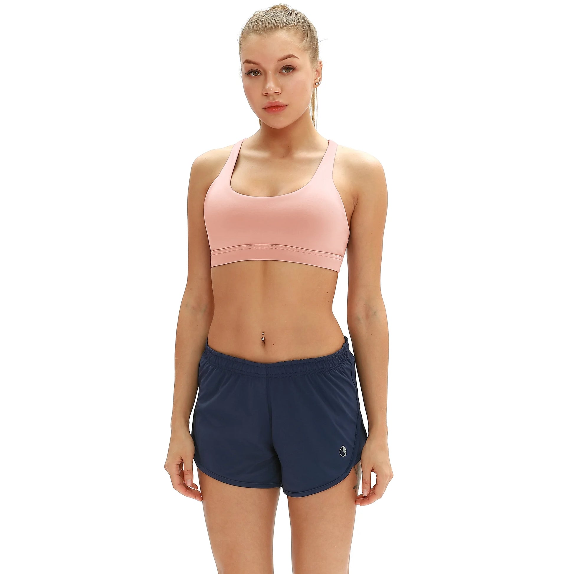 icyzone Padded Strappy Sports Bra Yoga Tops Activewear Workout Clothes for Women (M Pale Blush)
