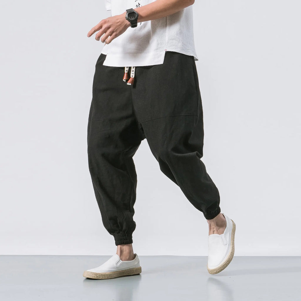 Men's Japanese Loose Cotton-Linen Trousers