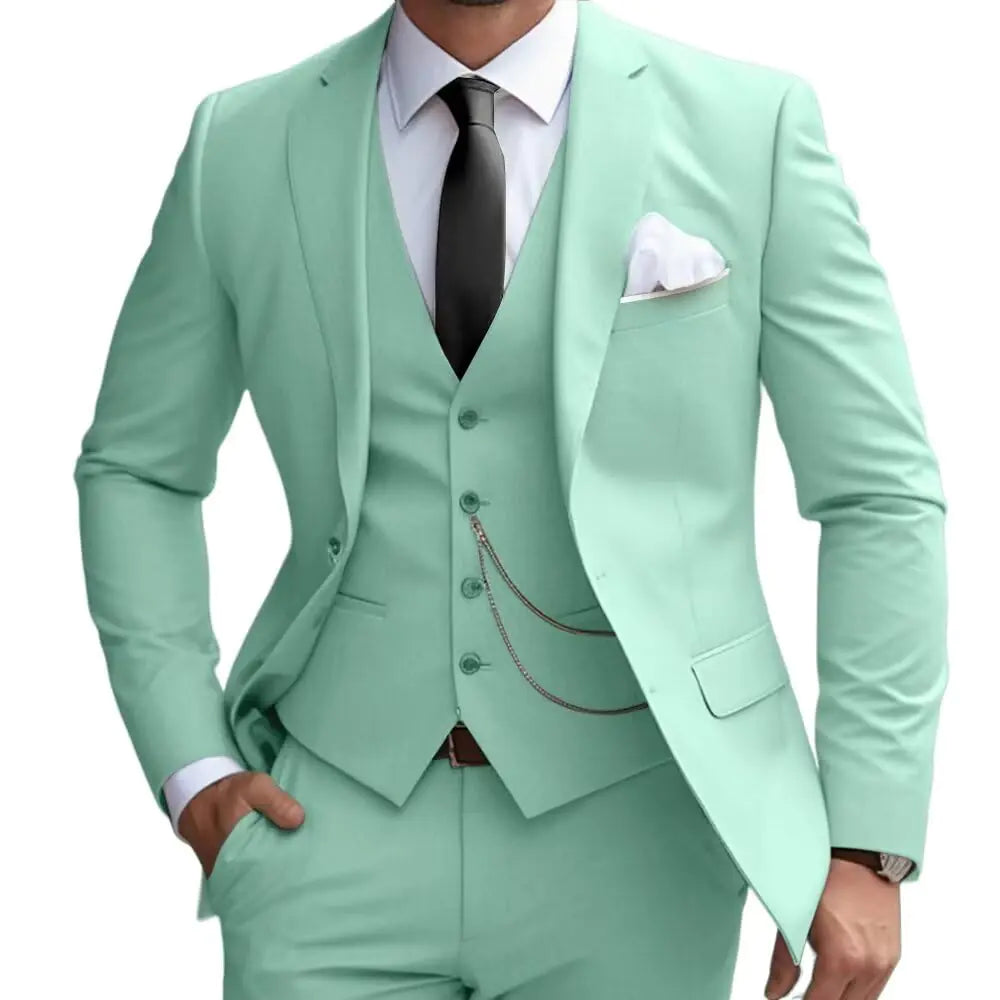 Bessmate Mens 3 Pieces Classic Suit Wedding Blazer Grooms Jackets Vests Pants Suits Mint Green