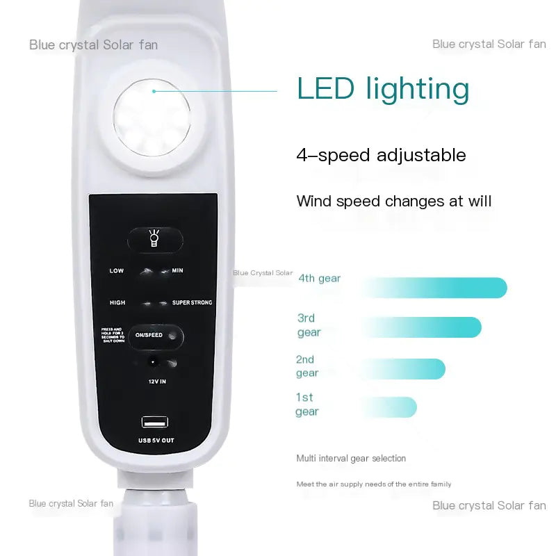 New Solar USB Charging Floor Fan with Light (16 Inch)