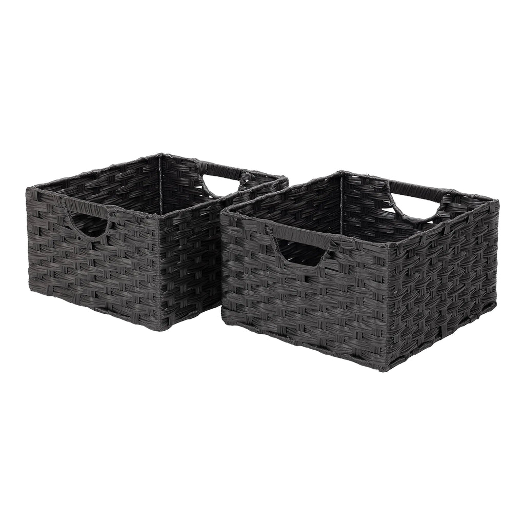 Seville Classics Premium Handwoven Portable Laundry Bin Basket with Carrying Handles Household Storage for Clothes Linens Sheets Black Rectangular (2-Pack)