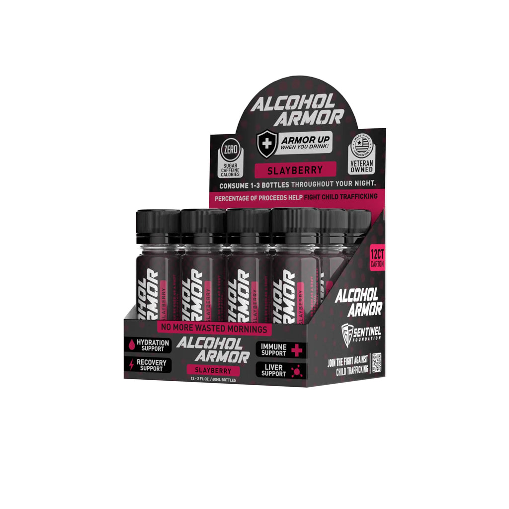 Alcohol Armor Slay Berry Elixir - Hydration Support Essential Vitamins and Electrolytes Vitamin B12 Milk Thistle - 12 Pack