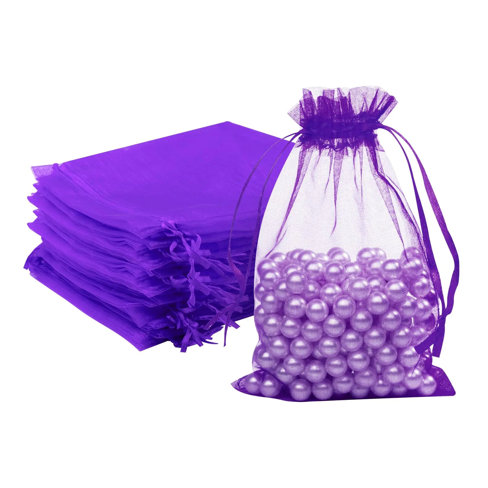 FUNFERY 100 Pcs Purple Organza Bags 5x7 inSmall Mesh Bags DrawstringMesh Gift Bags Drawstring Jewelry Pouch Wedding Favor Bag Sachet Bags Large Organza BagsCandy Bags for Party FavorHalloween