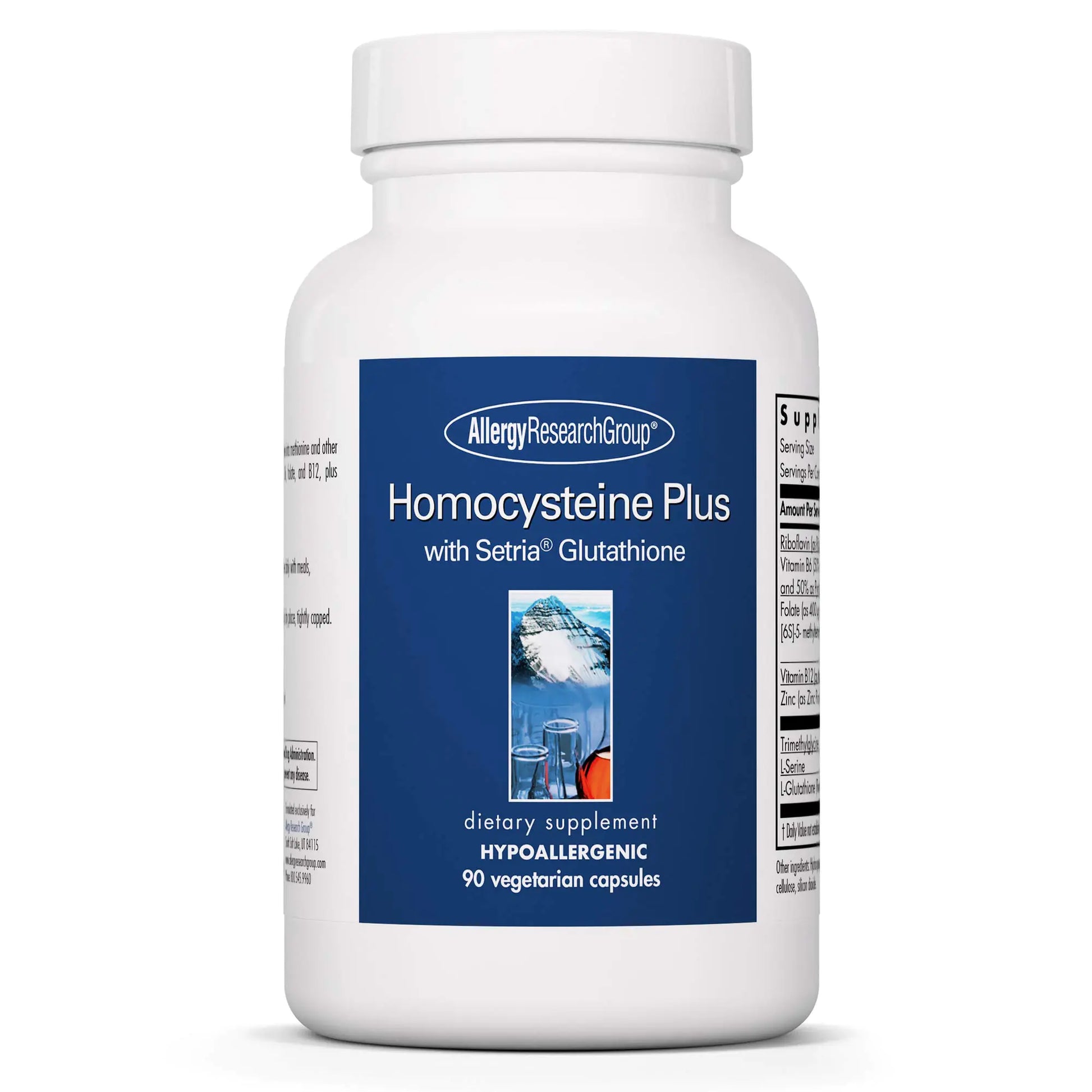 Allergy Research Group Homocysteine Plus Supplement - with Setria Glutathione Vitamin B Complex Trimethylglycine Vegetarian Capsules - 90 Count