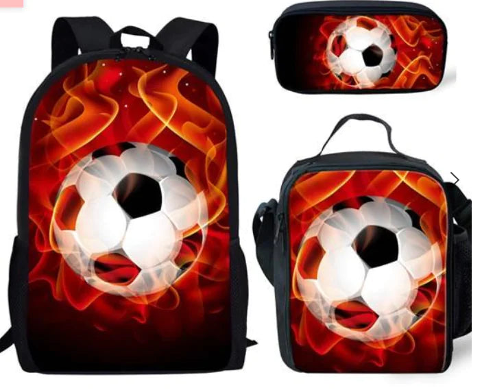 Children's Football Print 3-Piece Backpack Set