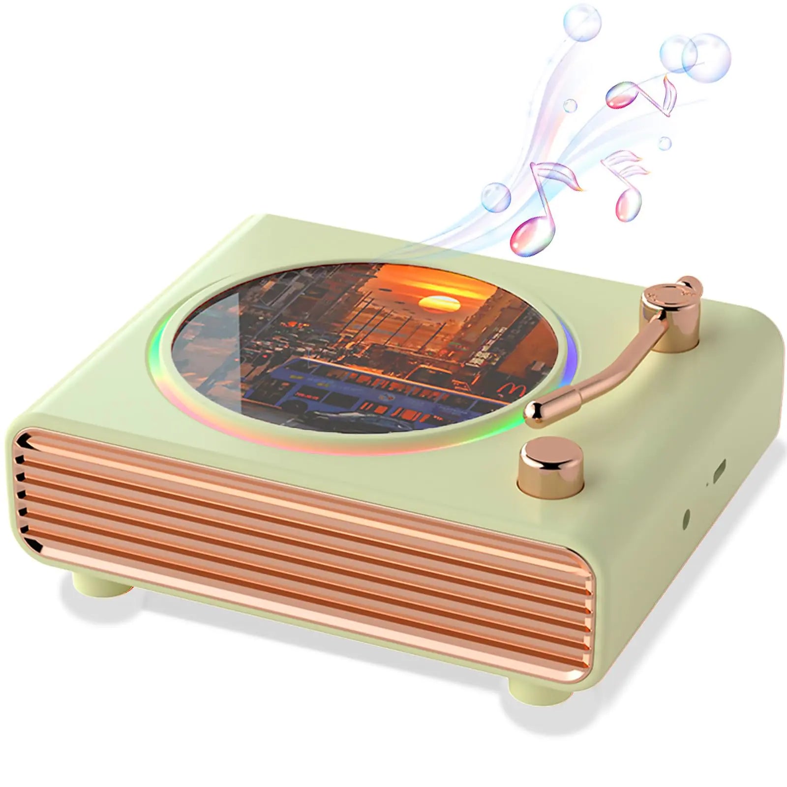 Retro Bluetooth Speaker Wireless Speakers with Bluetooth Record Player Desktop Portable Vinyl Record Player Vintage Turntable Design & Lighting Music Decor Gifts for Friends (Green)