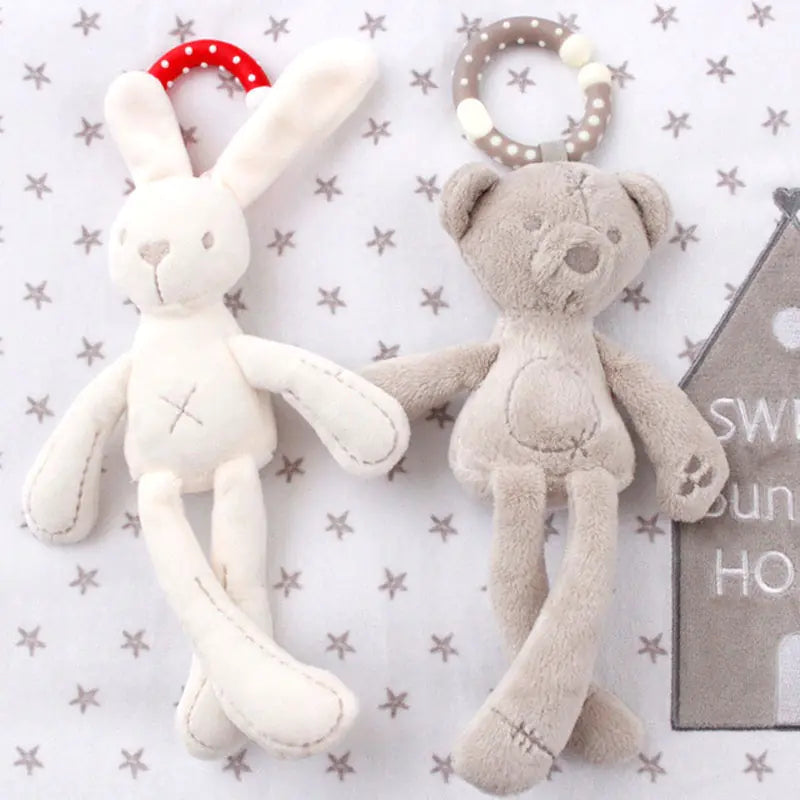Baby Stroller Toy Plush Rabbit Bear with Rattle