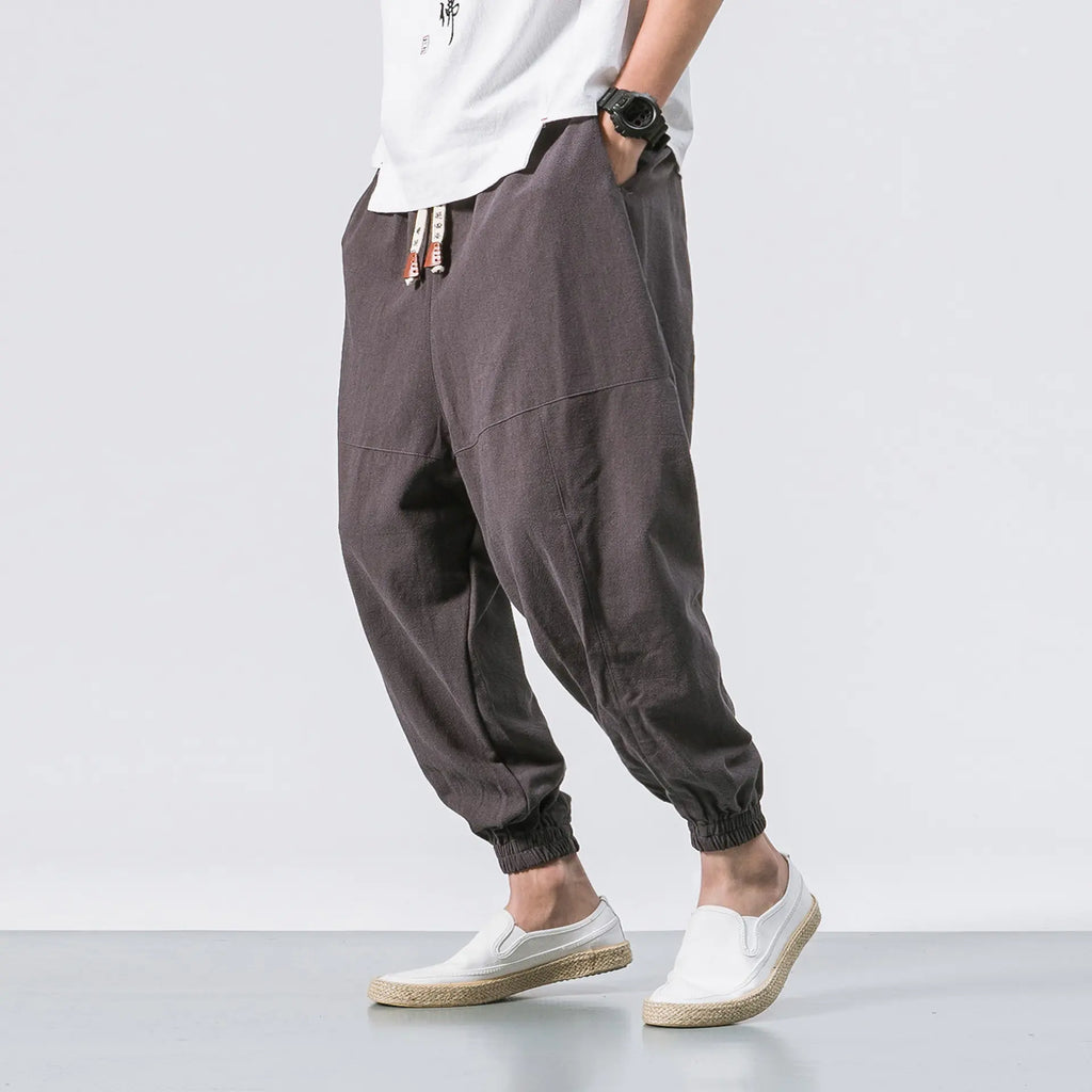 Men's Japanese Loose Cotton-Linen Trousers