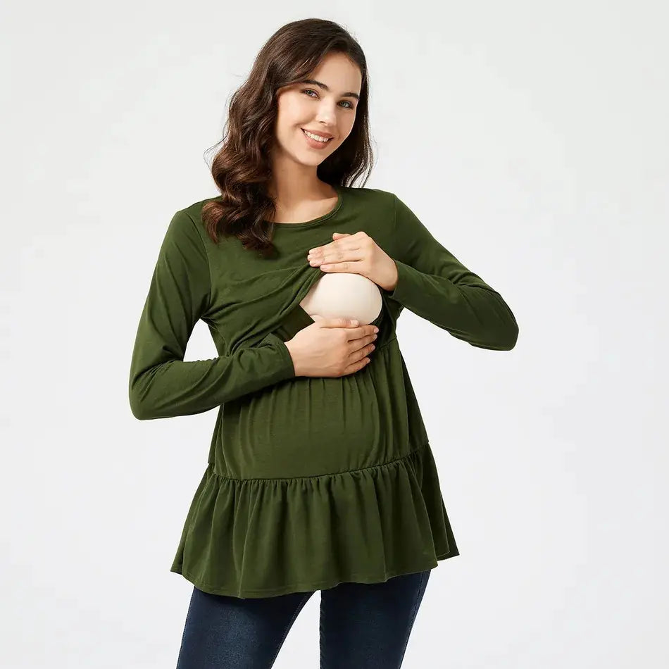 Maternity Casual Loose Peplum Top for Nursing