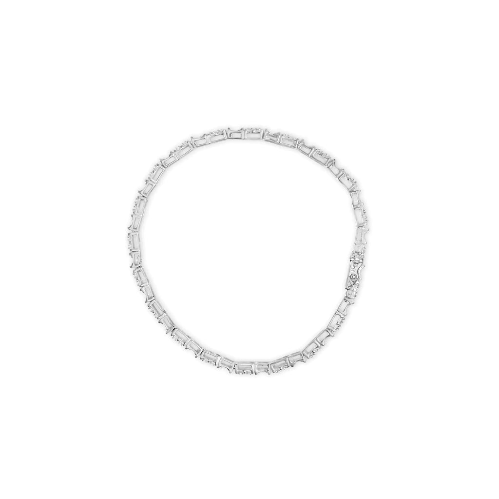 10K White Gold 1/2 Cttw Round and Channel Set Baguette Diamond Alternating Link 7" Bracelet (H-I Color, I2-I3 Clarity)