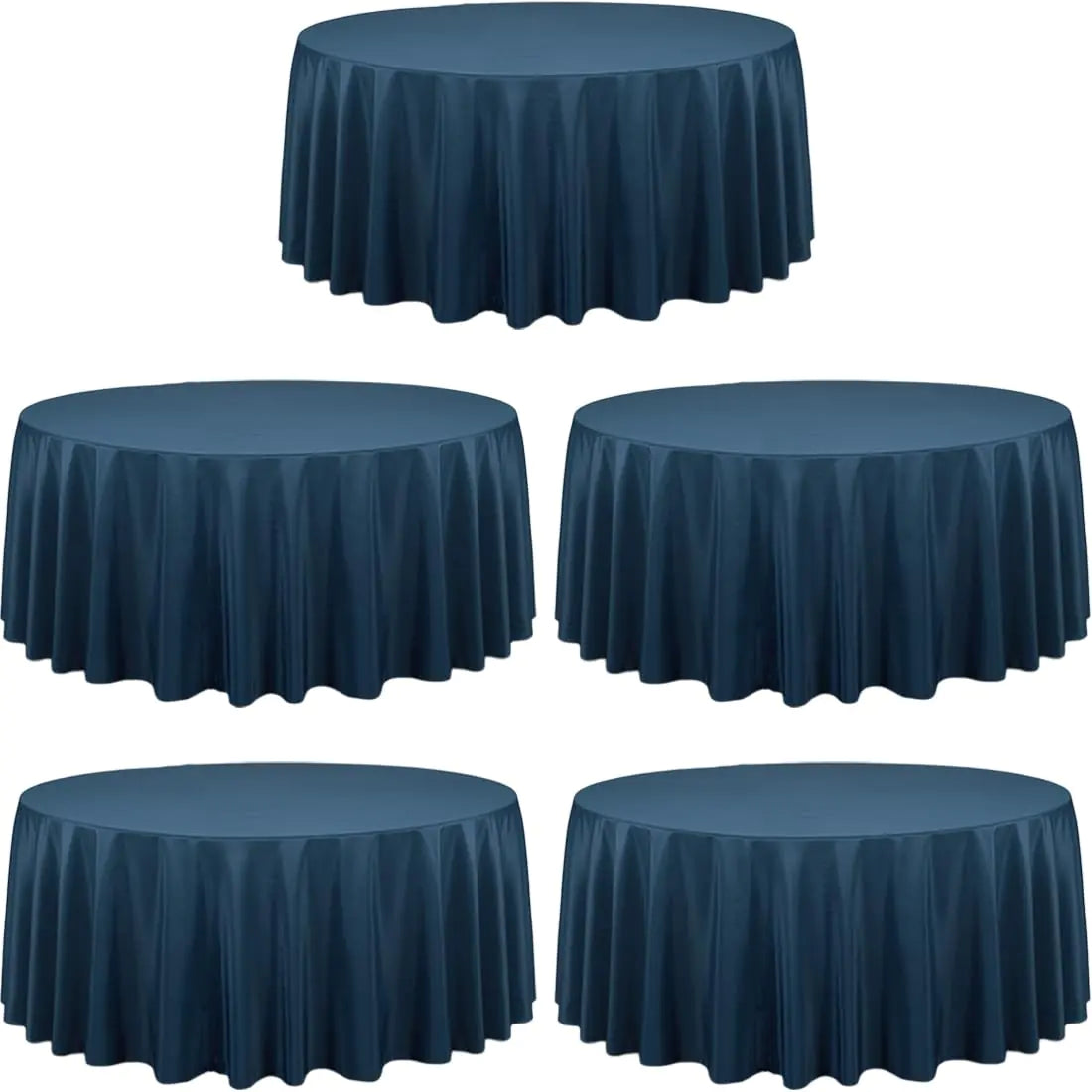 LTC LINENS 5 Pack 120 Inch Round Tablecloth Navy Blue - Bulk for 60 Inch Round Table Floor Length - Washable Wrinkle Resistant Polyester Fabric Cloth for Parties