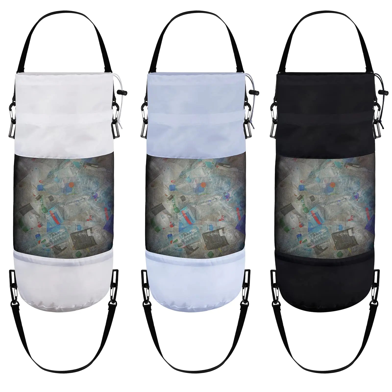 Gersoniel 3 Pack Boat Trash Bags Boat Trash Can Container Boat Accessories Container Portable Boat Storage for Boat Fishing(Black Gray White)