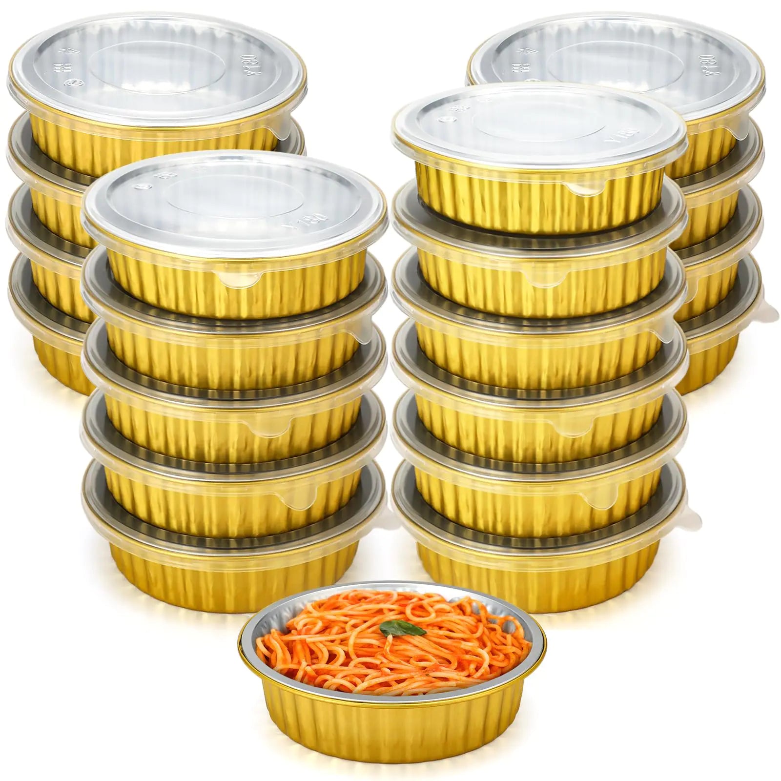 Zhehao 20 Pcs Aluminum Foil Pans with Lids Gold 2X Thicker Heavy Duty Foil Pan Disposable Baking Pans with Lids Disposable Cookware Tin Food Containers for Cake Pie Cooking Oven(7 Inch/ 31 Oz 20 Pcs)