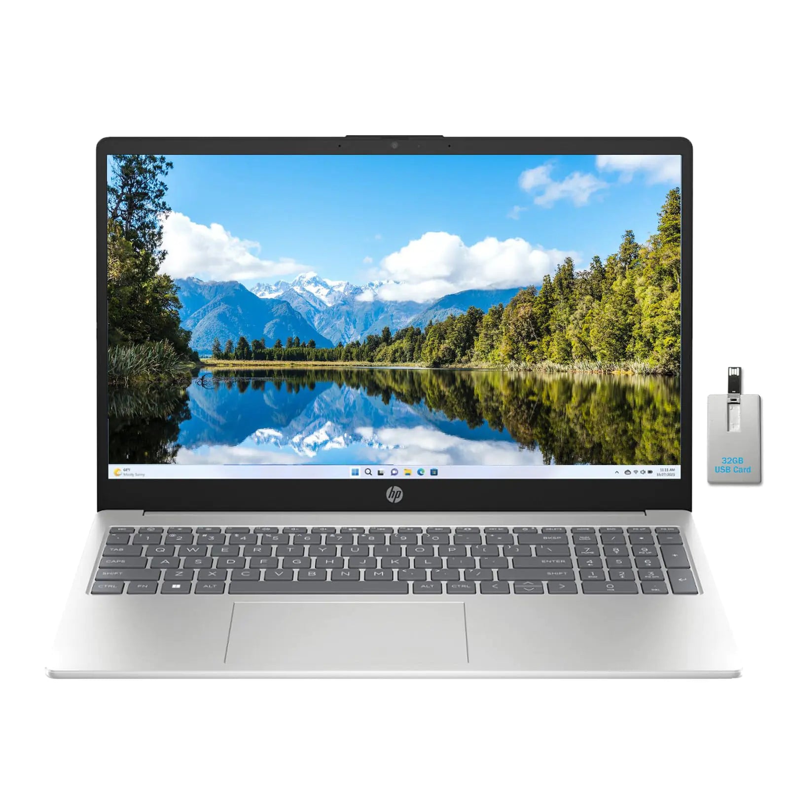 HP 15 Laptop 15.6" Full HD 1920x1080 IPS Laptop AMD Ryzen 5 7520U 16GB RAM 256GB PCIe NVMe SSD Windows 11 Home Natural Silver Alpacatec 32GB SD Card