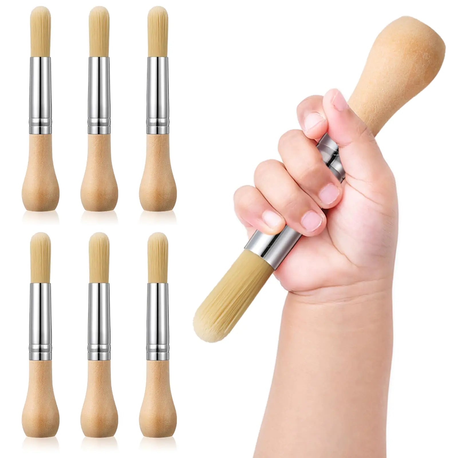 Sinload 6 Pcs Watercolor Paint Brushes for Kid Baby Toddler Jumbo Brushes with Wood Handles Easy to Grip Round Chubby Paintbrushes Non Toxic Vegan Bristles for Painting Art Supplies Craft Projects