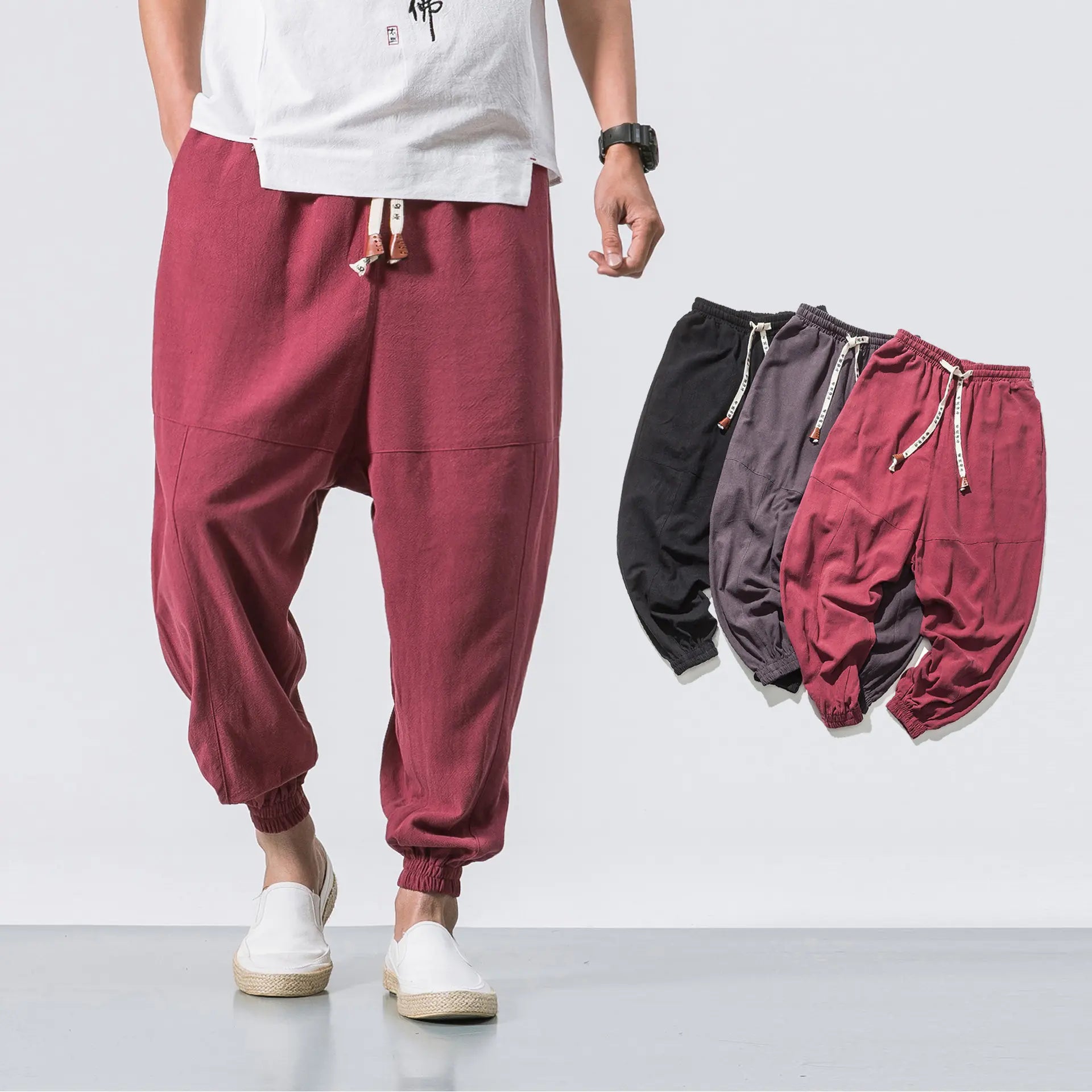 Men's Japanese Loose Cotton-Linen Trousers