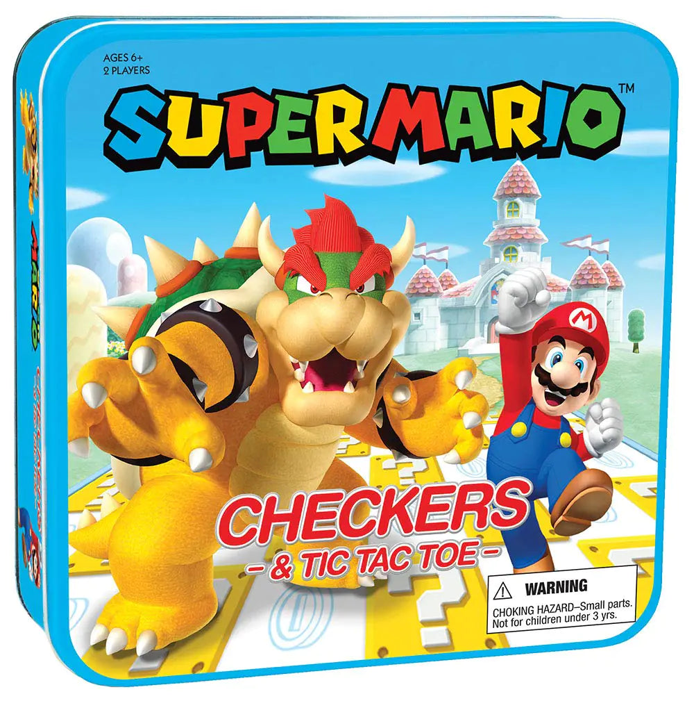 USAOPOLY Super Mario Checkers & Tic-Tac-Toe Collectors Game Set for 2 players | Featuring Mario & Bowser | Collectible Checkers and TicTacToe Perfect for Mario Fans Model Number: CM005-637-002001-06