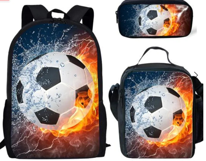Children's Football Print 3-Piece Backpack Set