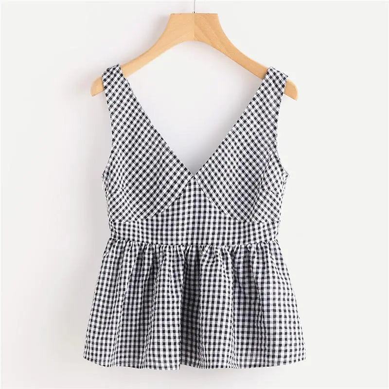 Sleeveless Checkered Tank Top
