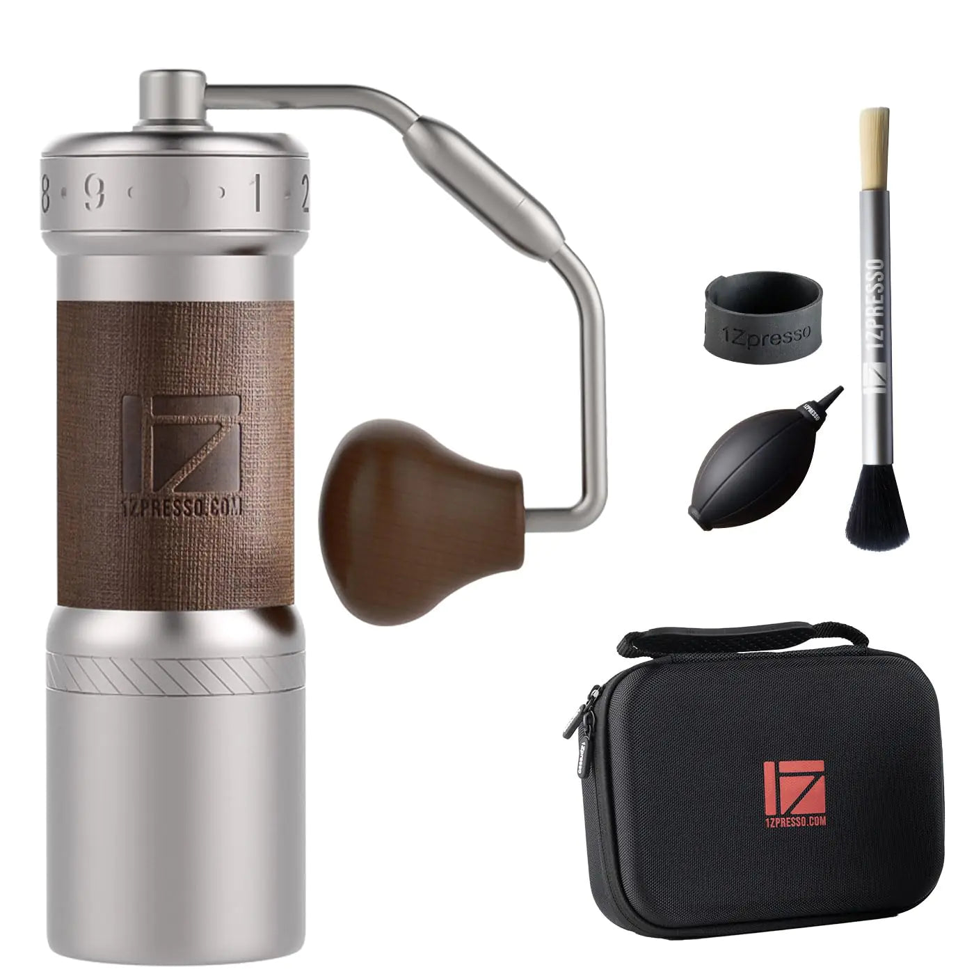 1Zpresso K-Ultra Manual Coffee Grinder Silver with Carrying Case Assembly Consistency Grind Stainless Steel Conical Burr Foldable Handle Numerical External Adjustable Setting All-Round Grinder