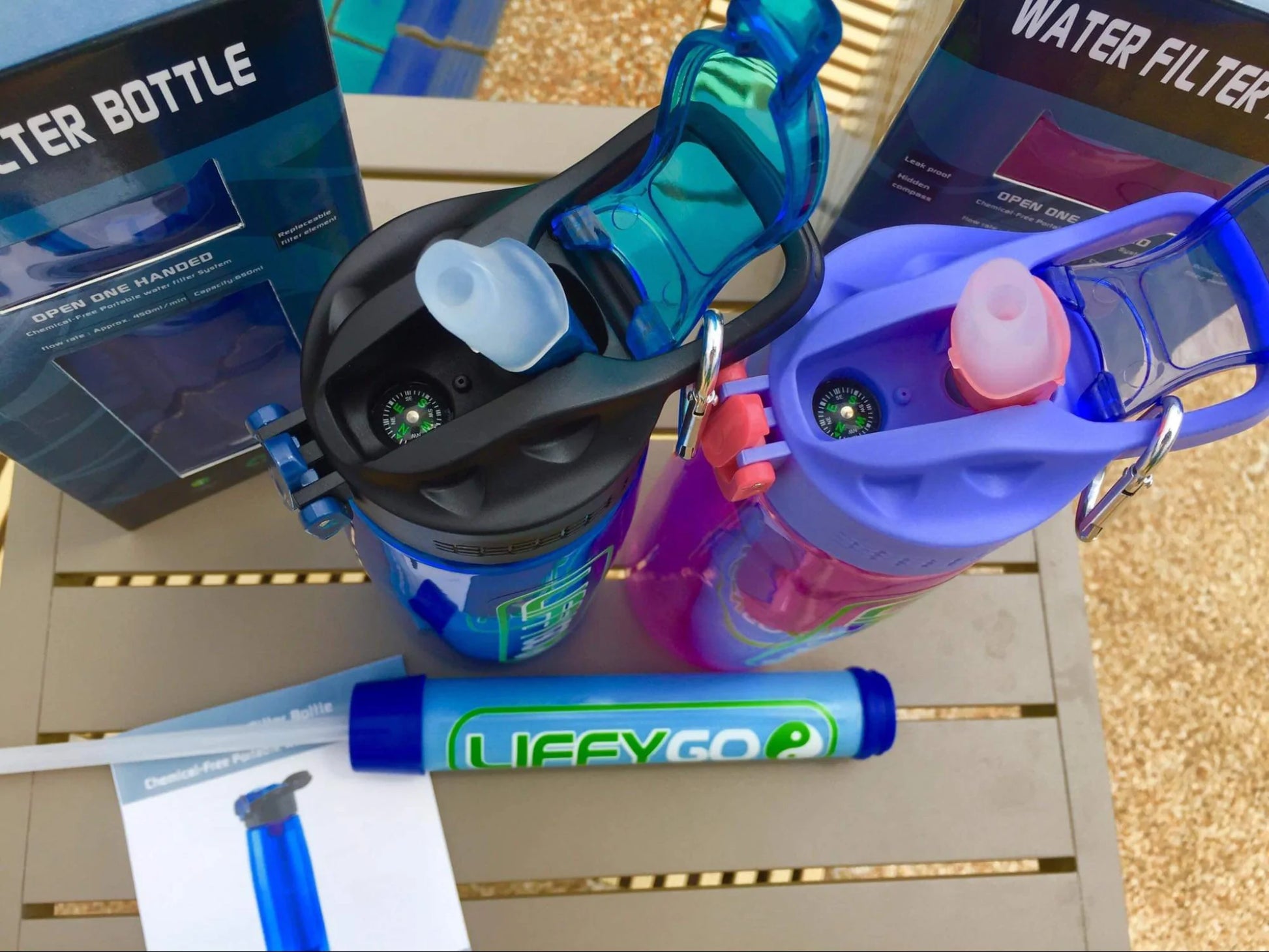 Blue Water Bottle with Filter