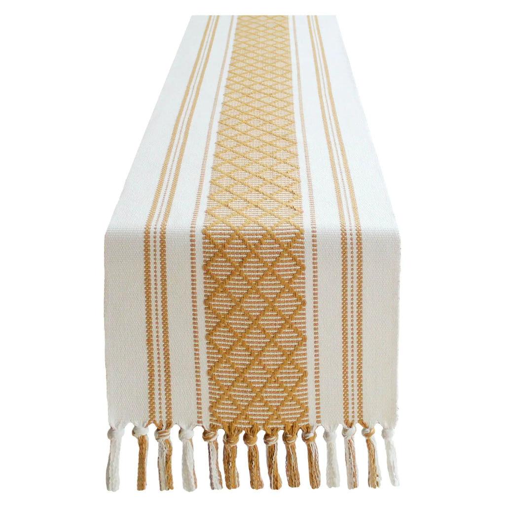 Boho Table Runners Farmhouse Table Runners Woven Table Runners 108inch Long with Tassels Elegant Striped Table Runners for Dining Room WeddingHolidayParty Table Decor (Classic Yellow 14x108inch)