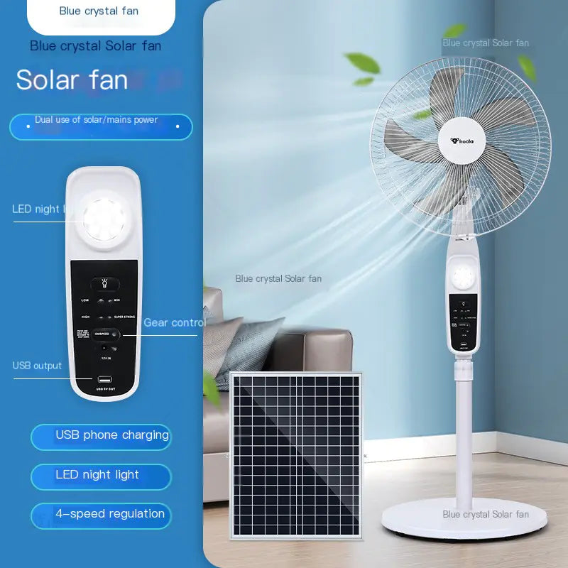 New Solar USB Charging Floor Fan with Light (16 Inch)