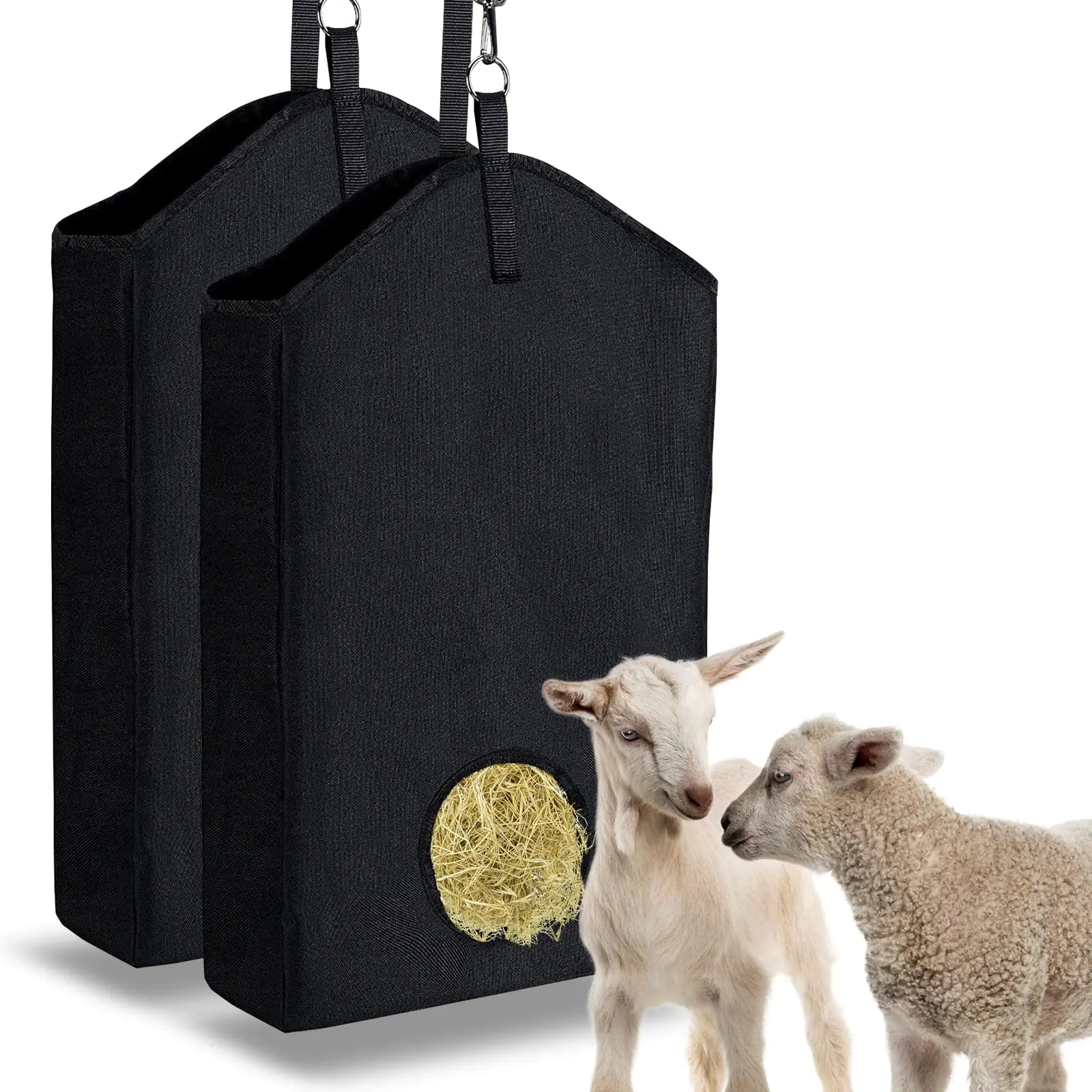 Hay Bags for Horses Goat Hay Feeder: 2 Pieces Hay Bag Hay Feeder for Goats with Metal Ring and Adjustable Strap Hay Nets for Horses Hay Feeder for Camping Horses Trailer Stalls Paddock Fence