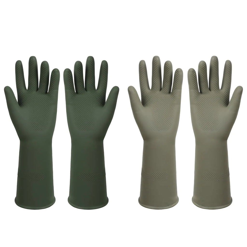 ZUIMER Dishwashing Rubber Gloves Reusable Kitchen Gloves 2Pairs Cleaning Gloves for Washing Dishes Long-lasting&Non-Slip (Dark Green&Grey S)