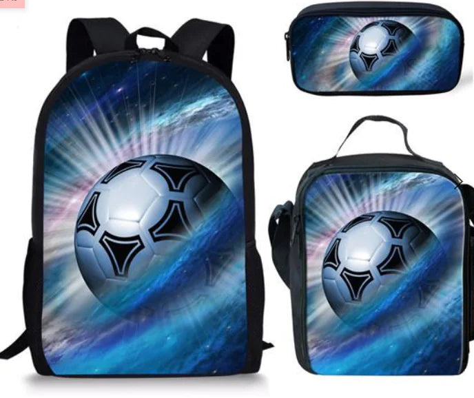 Children's Football Print 3-Piece Backpack Set