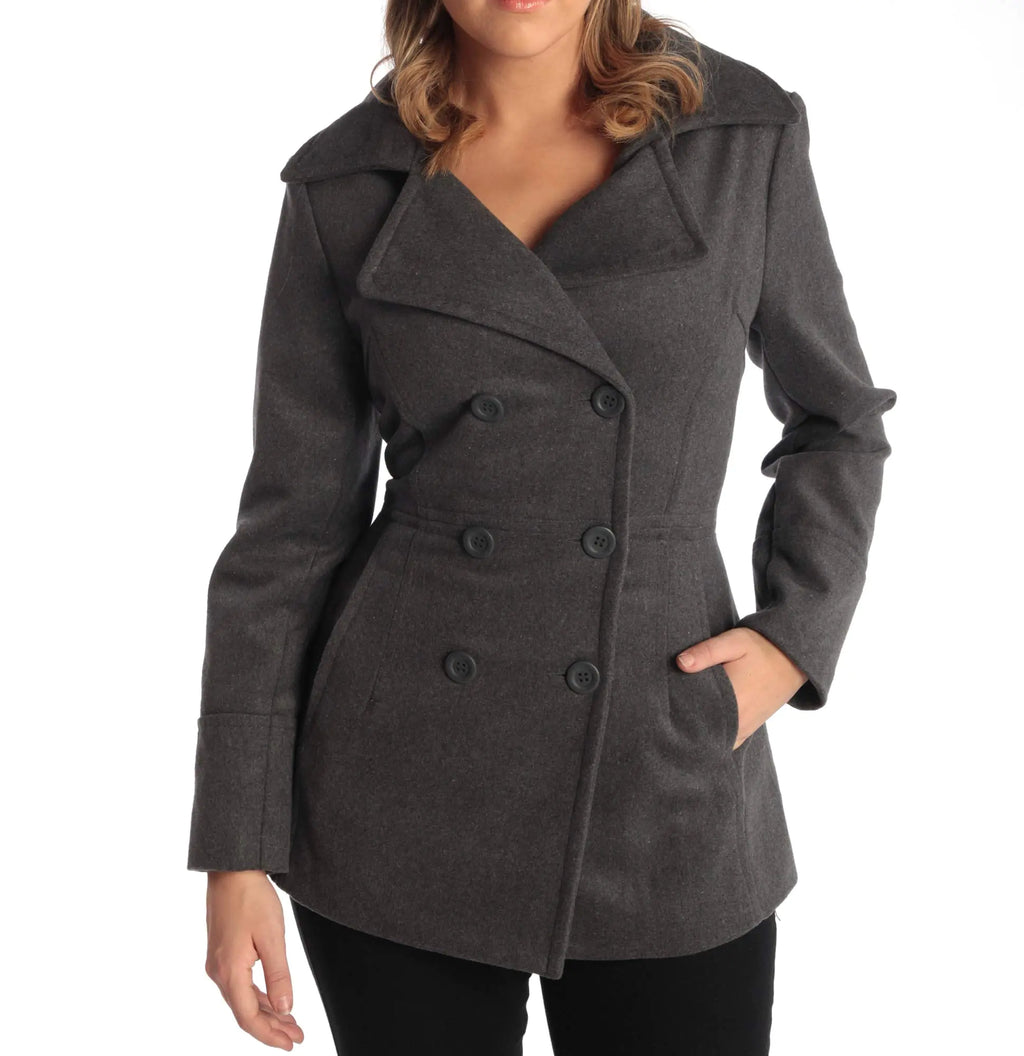 Alpine Swiss Emma Womens Peacoat Double Breasted Overcoat 3/4 Length Wool Blazer Gray Small