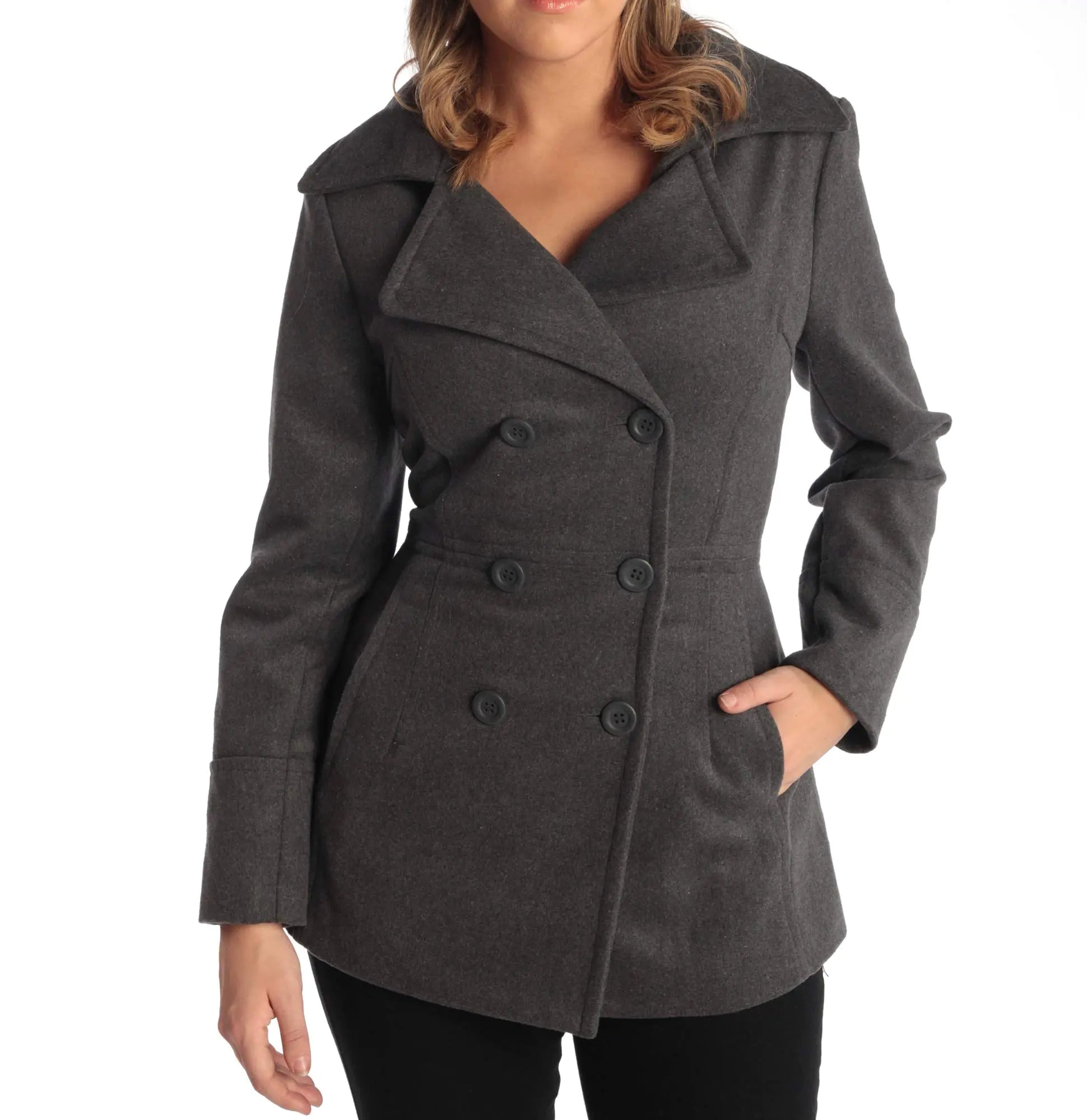 Alpine Swiss Emma Womens Peacoat Double Breasted Overcoat 3/4 Length Wool Blazer Gray Small