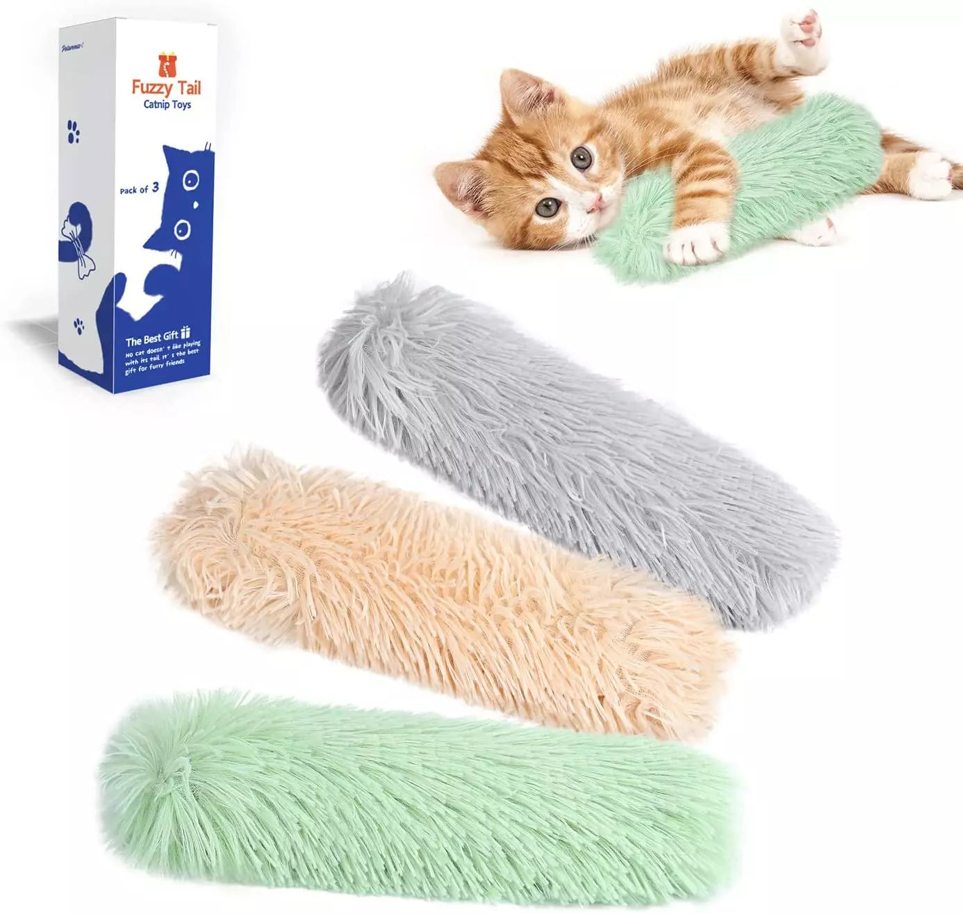 Cat Toys/Pillow Catnip 3 Pack - Bite-Proof Kicker Toy for Indoor Cats with Crinkle Paper, Catnip & Teething Soother (Yellow/Green/Blue)