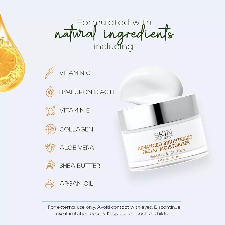 Skin Aesthetics Vitamin C & Collagen Face Moisturizer - Anti-Aging Hydrating Fine Lines & Wrinkles Brightening - Dermatologist Tested Skincare - Clean Beauty Cruelty-Free - 1.69 oz
