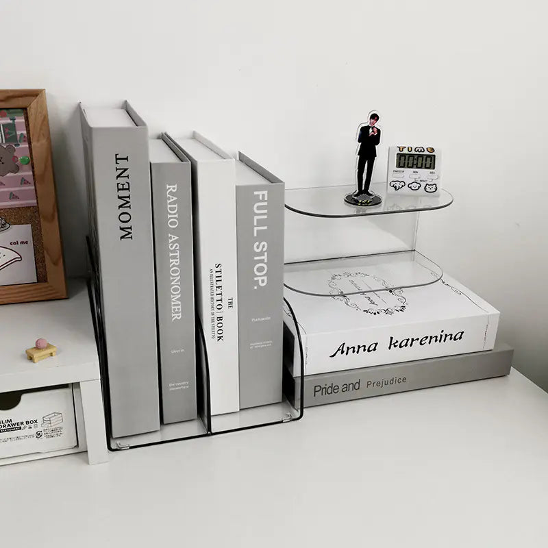 Simple Two-Grid Desktop Book Stand with Book Clips