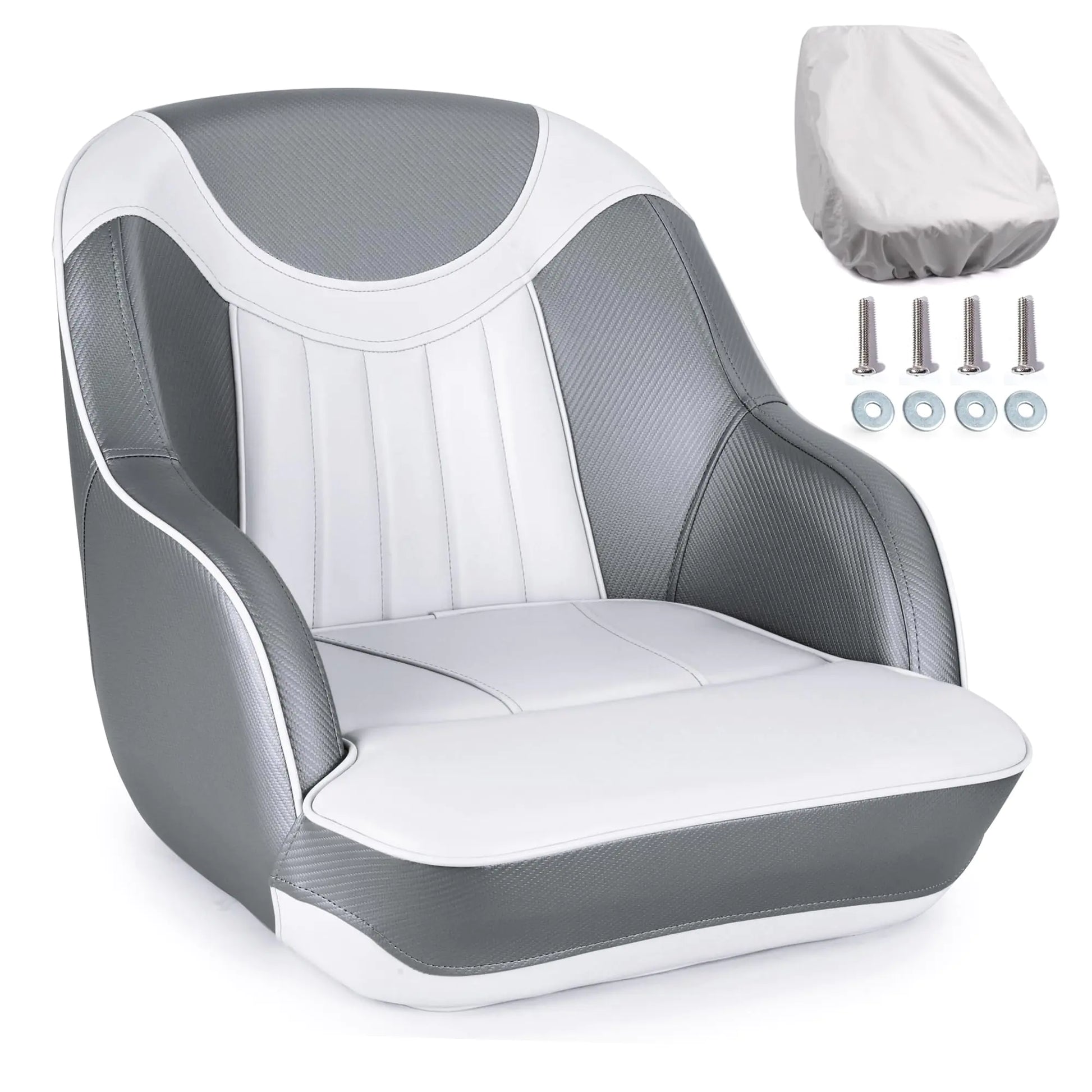 NORTHCAPTAIN Pontoon Boat Seat Captain Bucket Seat with Boat Seat CoverWhite/Charcoal