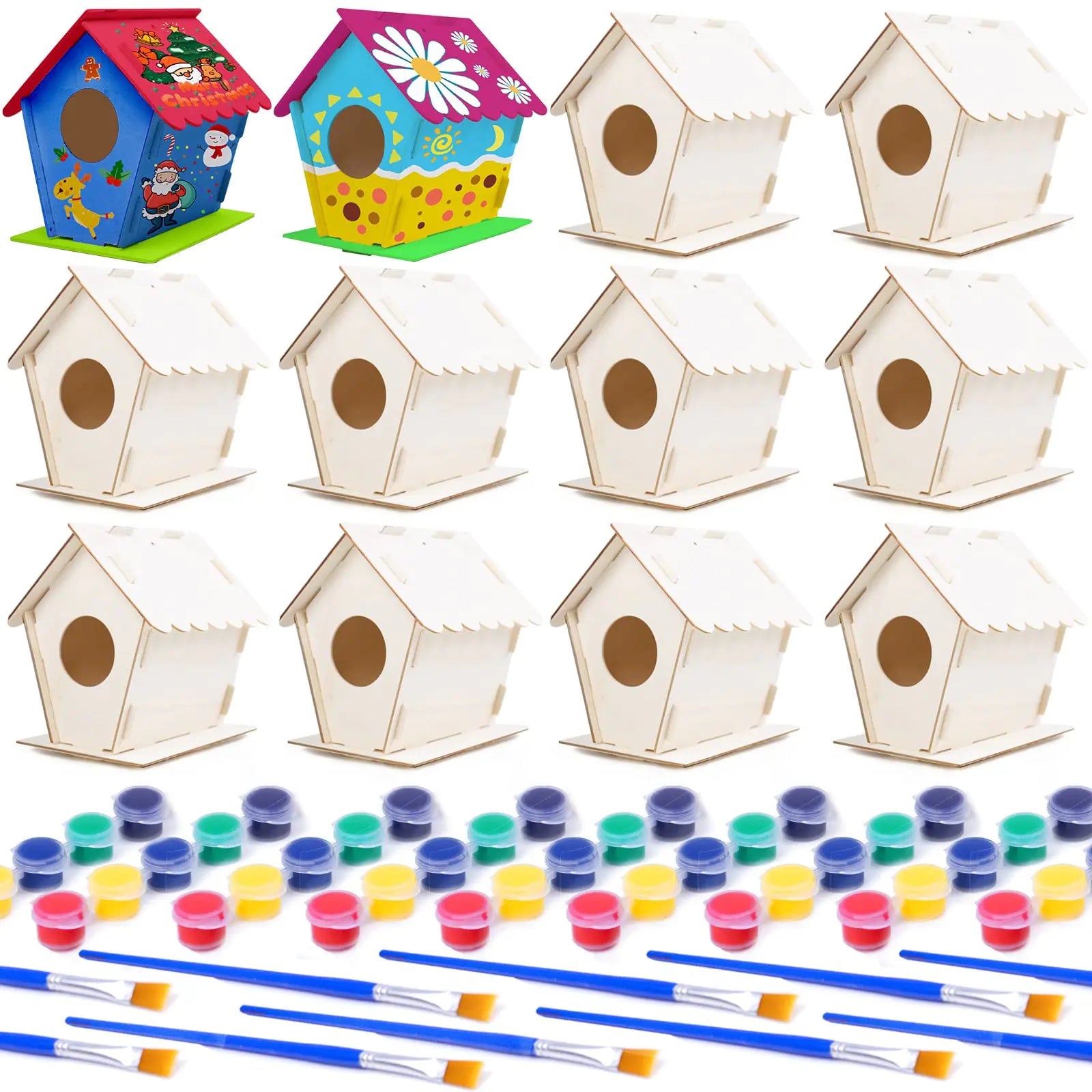hapray 12 Pack Bird House Kit DIY Birdhouse Kits Wooden Crafts Arts for Children to Build and Paint (Includes Paints & Brushes) for Kids Girls Boys Toddlers Christmas Gift