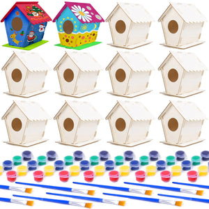 hapray 12 Pack Bird House Kit DIY Birdhouse Kits Wooden Crafts Arts for Children to Build and Paint (Includes Paints & Brushes) for Kids Girls Boys Toddlers Christmas Gift