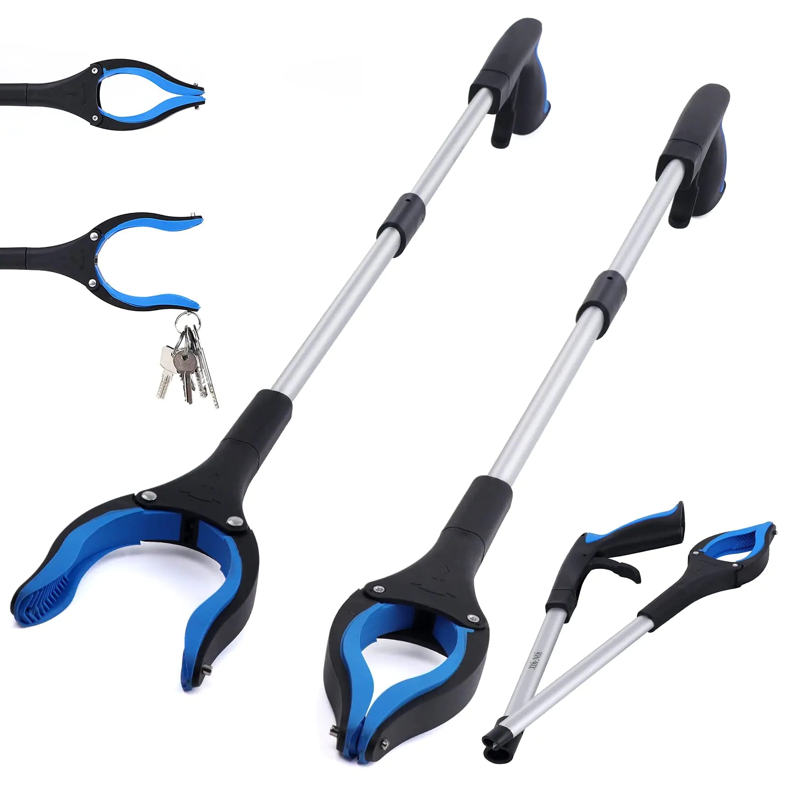 2-Pack Grabber Reacher Tool 32 Inch Extra Long Steel Foldable Pick Up Stick with Strong Grip Magnetic 90° Rotating Anti-Slip Jaw Trash Claw Grabber Tool Hand Grabber for Reaching Arm Extension