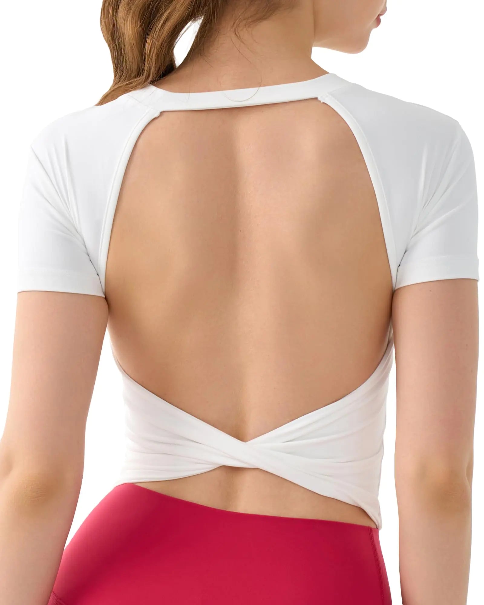 DaiLiWei Workout Tank Tops for Women Open Back Longline Sports Bras Crop Yoga Top Cap Sleeve Gym T Shirts with Built in Bra